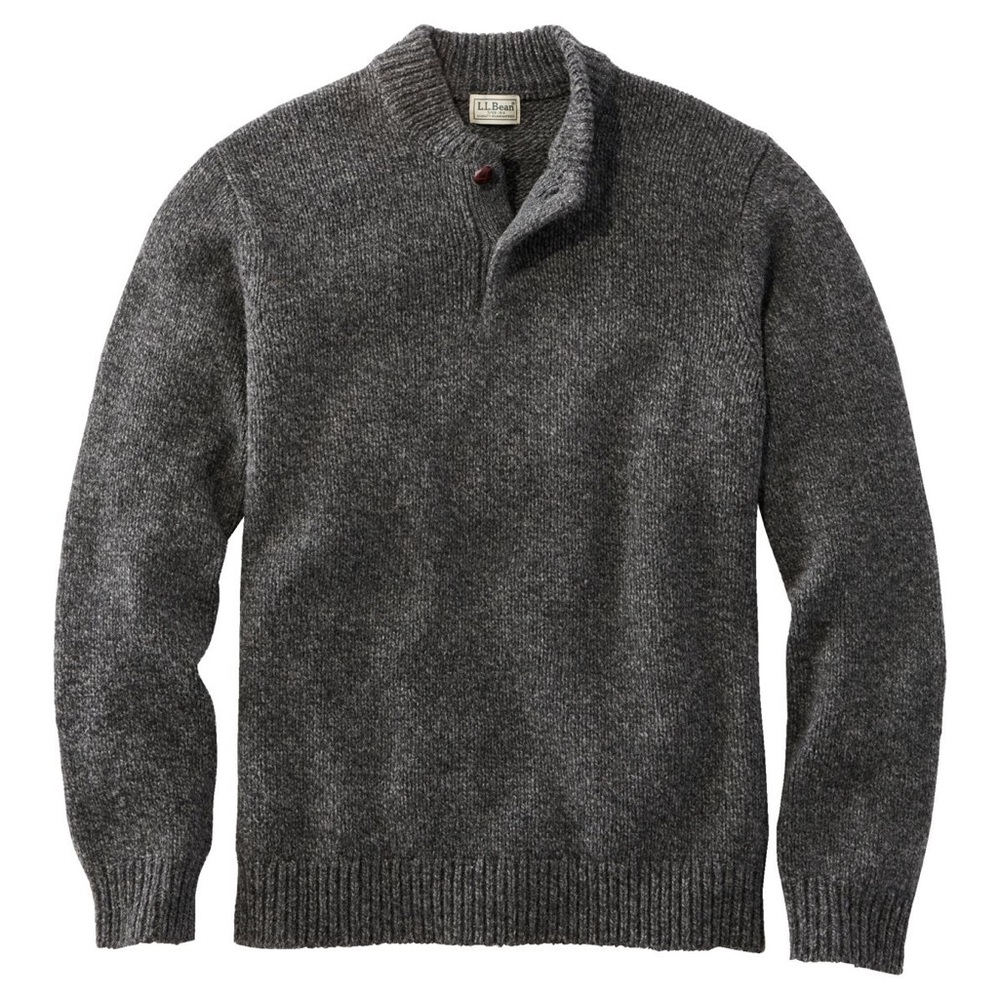 L.L. Bean Mens Heathered Charcoal Shawl-Collar Sweater